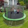 15Ft Trampoline With Basketball Hoop Inflator And Ladder (Inner Safety Enclosure) - Green - Image 2
