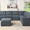 Isla - Woven Fabric 7 Seater Sectional Sofa, Ottoman - Gray - Image 6
