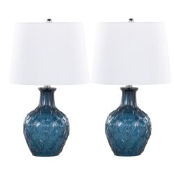 Gloria - Round Contemporary Lamp (Set of 2) - Dark Moroccan Blue / Chrome / White