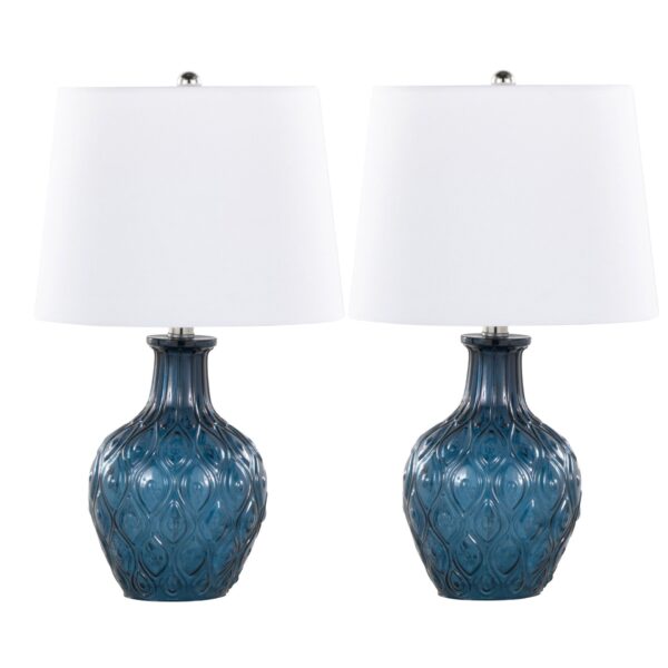 Gloria - Round Contemporary Lamp (Set of 2) - Dark Moroccan Blue / Chrome / White