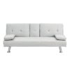 Futon Sofa Bed With Armrest Two Holders - White - Image 6