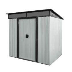 6Ft X 5Ft Outdoor Metal Storage Shed With Lockable Sliding Doors And Transparent Plate For Garden, Lawn - White / Black