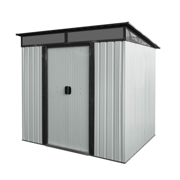 6Ft X 5Ft Outdoor Metal Storage Shed With Lockable Sliding Doors And Transparent Plate For Garden, Lawn - White / Black