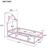 Twin Size Wood Bed With House-Shaped Headboard Floor Bed With Fences - Pink - Image 8