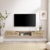 Modern Rattan Door Floating TV Stand For TVs Up To 80" - Coastal Oak - Image 5