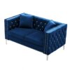 Wide Sofa With Jeweled Buttons, Square Arm, 2 Pillows - Blue - Image 2