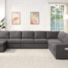 Waylon - Linen 7 Seater U-Shape Sectional Sofa Chaise With Pocket - Gray - Image 5