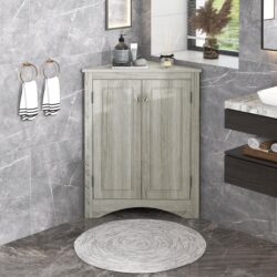 Triangle Bathroom Storage Cabinet With Adjustable Shelves, Freestanding Floor Cabinet For Home Kitchen - Oak