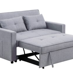 Zoey - Linen Convertible Sleeper Loveseat With Side Pocket - Light Gray