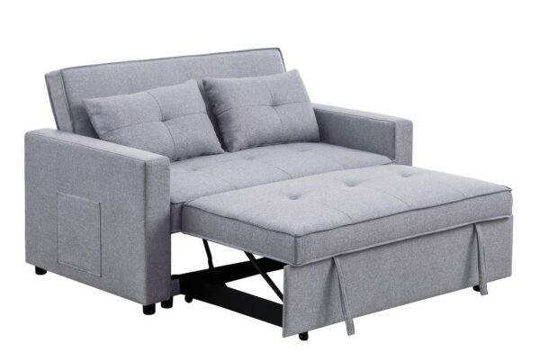 Zoey - Linen Convertible Sleeper Loveseat With Side Pocket - Light Gray