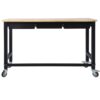60" Work Bench, Workbench With Drawer Storage, Heavy Duty Bamboo Wood Work Table With Wheels For Garage Home Office - Black / Light Brown - Image 5