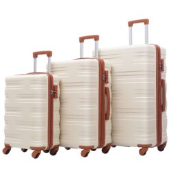 Hardshell Luggage Sets 3 Pieces Spinner Suitcase With Tsa Lock Lightweight 20" 24" 28" - Brown / White