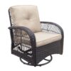 3 Piece Conversation Set, Outdoor Wicker Rocker Swivel Patio Bistro Set, Rocking Chair With Glass Top Side Table - Khaki / Brown - Image 8