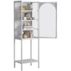 Metal Glass Door Display Storage Cabinet - 5 Tier Cube Bookshelf Storage Cabinet With 3 Adjustable Shelves For Kitchen, Dining Room, Living Room, Bathroom, Home Office - Antique White - Image 6