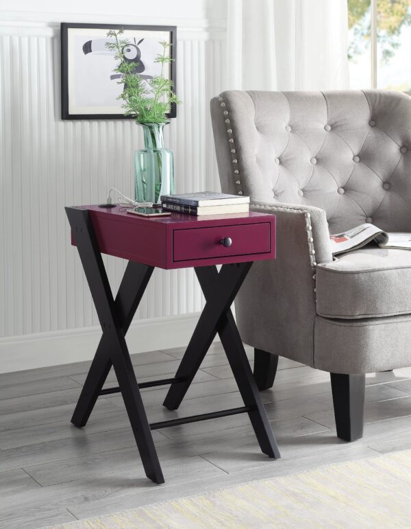 Fierce - Accent Table With Built In USB Port - Black / Burgundy