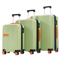 Hardshell Luggage Sets 3 Pieces Contrast Color Suitcase With Spinner Wheels And Tsa Lock 20" 24" 28" Available - Light Green