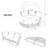 Outdoor Patio Daybed Wicker Rattan Double Daybed Round Sofa Furniture Set With Retractable Canopy, 4 Pillows For Lawn Garden Backyard Porch Pool - Gray - Image 2