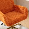 Office Chair, Artificial Rabbit Hair Home Office Chair With Golden Metal Base, Adjustable Desk Chair Swivel Office Chair, Vanity Chair - Orange - Image 12
