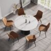 53.15" Modern Artificial Stone Round Carbon Steel Base Dining Table, Can Accommodate 6 People - White / Black - Image 2