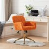 Office Chair, Artificial Rabbit Hair Home Office Chair With Golden Metal Base, Adjustable Desk Chair Swivel Office Chair, Vanity Chair - Orange - Image 16