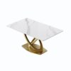 63" Modern Artificial Stone Panel Double-Ring Stainless Steel Metal Legs, Can Accommodate 6-8 People - White / Gold - Image 3