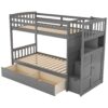 Twin Over Full / Twin Bunk Bed, Convertible Bottom Bed, Storage Shelves And Drawers - Gray - Image 7