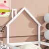 Twin Size Wood Bed With House-Shaped Headboard Floor Bed With Fences - White - Image 5