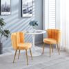 Modern Dining Chair (Set of 2) With Iron Tube Wood Color Legs, Shorthair Cushions And Comfortable Backrest, Suitable For Dining Room, Living Room, Cafe, Simple Structure - Yellow - Image 4