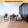 10 Piece Interlocking Deck Tiles Striped Pattern, Square Acacia Hardwood Outdoor Flooring For Patio, Bancony, Pool Side - Yellow - Image 5