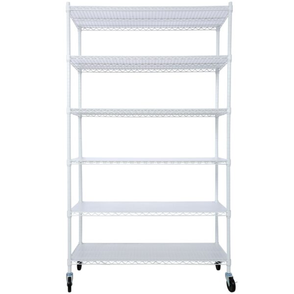 20" 6 Tier 6000Lbs Capacity Nsf Metal Shelf Wire Shelving Unit, Heavy Duty Adjustable Storage Rack With Wheels & Shelf Liners For Commercial Grade Utility Steel Storage Rack - White