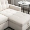 Reversible Sectional Storage Sleeper Sofa Bed, L-Shape 2 Seat Sectional Chaise With Storage, Skin-Feeling Velvet Fabric - Beige - Image 11