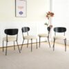 Modern Gray Simple Dining Chair Upholstered Chair Family Bedroom Stool Back Dressing, Black Round Table Set, Bentwood Covered With Ash Veneer Chair Back, Chair Metal Legs (Set of 5) - Black / Cream - Image 19