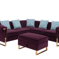 Maddie - Velvet 5 Seater Sectional Sofa With Storage Ottoman - Purple