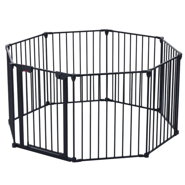 Adjustable Safety Gate 8 Panels Play Yard Metal Doorways Fireplace Fence Christmas Tree Fence Gate For House Stairs Gate Prohibited Area Fence - Black