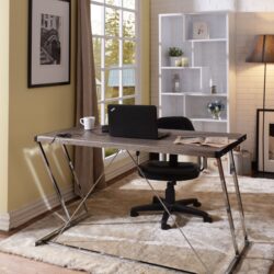 Chrome Writing Desk With Port In USB - Weathered Oak
