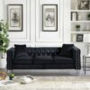 Modern Sofa Jeweled Buttons Tufted Square Arm Couch, 2 Pillows Included - Black - Image 2