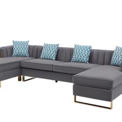 Maddie - Velvet 5 Seater Double Chaise Sectional Sofa - Gray