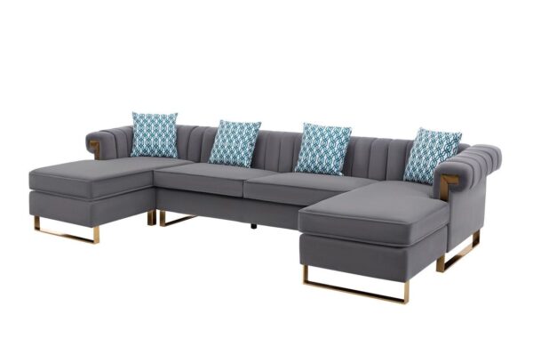 Maddie - Velvet 5 Seater Double Chaise Sectional Sofa - Gray