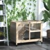 Pawhut - Indoor Rabbit Hutch With Wheels, Desk And Side Table Sized, Wood Rabbit Cage, Waterproof Small Rabbit Cage - Natural - Image 8