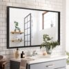 Glossy Bathroom Mirrors For Wall Rectangle Vanity Mirror Corner Hangs Farmhouse Mirror Modern Metal Framed Rectangular Mirror, Decorative Square Corner Mirror (Horizontal & Vertical) - Black - Image 3