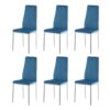 Modern Simple Style Dining Chair Fabric Chrome Metal Pipe Diamond Grid Pattern Restaurant Home Conference Chair (Set of 6) - Light Blue - Image 2