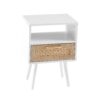 15.75" Rattan End Table With Drawer And Solid Wood Legs, Modern Nightstand, Side Table For Living Room, Bedroom - White - Image 9