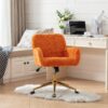Office Chair, Artificial Rabbit Hair Home Office Chair With Golden Metal Base, Adjustable Desk Chair Swivel Office Chair, Vanity Chair - Orange - Image 17