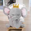 Qaba - Baby Rocking Horse Elephant Rocking Chair Toddler Rocker Toy With Sound Wooden Base Seat Safety Belt For 1.5-3 Year Old - Gray - Image 4