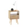 15.75" Rattan End Table With Power Outlet & USB Ports, Modern Nightstand With Drawer And Solid Wood Legs, Side Table For Living Room, Bedroom - Natural - Image 6