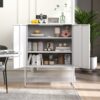 Heavy Duty Metal Buffet Sideboard Modern Steel Storage Cabinet With 2 Shelves, Free Standing Accent Cabinet With Magnetic Doors For Bedroom, Kitchen, And Home Office, Anti-Tip Design - White - Image 4
