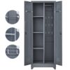 Metal Storage Cabinets, Cleaning Tool Cabinet With Locking Door, Tall Broom Tool Organizer And Storage, Large Storage Cabinet For Kitchen - Gray - Image 2