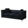 Modern Sofa Jeweled Buttons Tufted Square Arm Couch, 2 Pillows Included - Black - Image 2