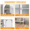 Metal Glass Door Display Storage Cabinet - 5 Tier Cube Bookshelf Storage Cabinet With 3 Adjustable Shelves For Kitchen, Dining Room, Living Room, Bathroom, Home Office - Antique White - Image 8
