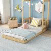 Twin House-Shaped Roof Headboard Floor Bed, (Without Slats) - Natural - Image 6